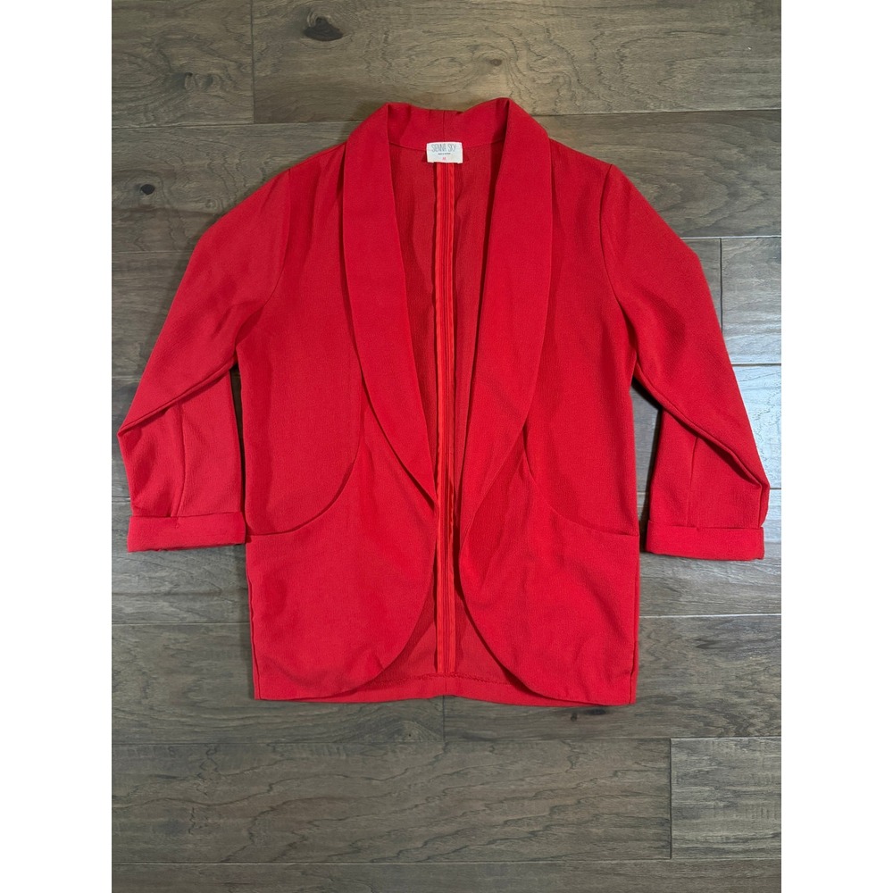 Sienna Sky Womens Red Open Front Shawl‎ Collar 3/4 Sleeve Blazer Jacket Medium